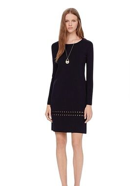 Tory Burch Dress Harley Merino Wool Lace-Up Grommet Navy Blue Small